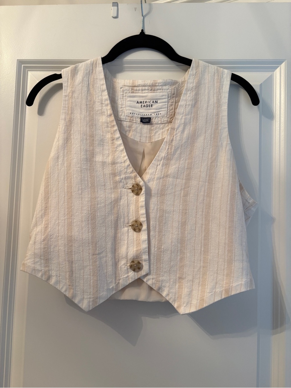 American Eagle Outfitters Cream Striped Button-Front Vest Top